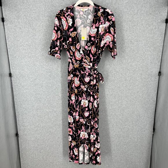 Boden Dresses & Skirts - Boden Lavinia Jersey Wrap Dress Size 8 Black Pink Dark Floral Midi Casual NEW